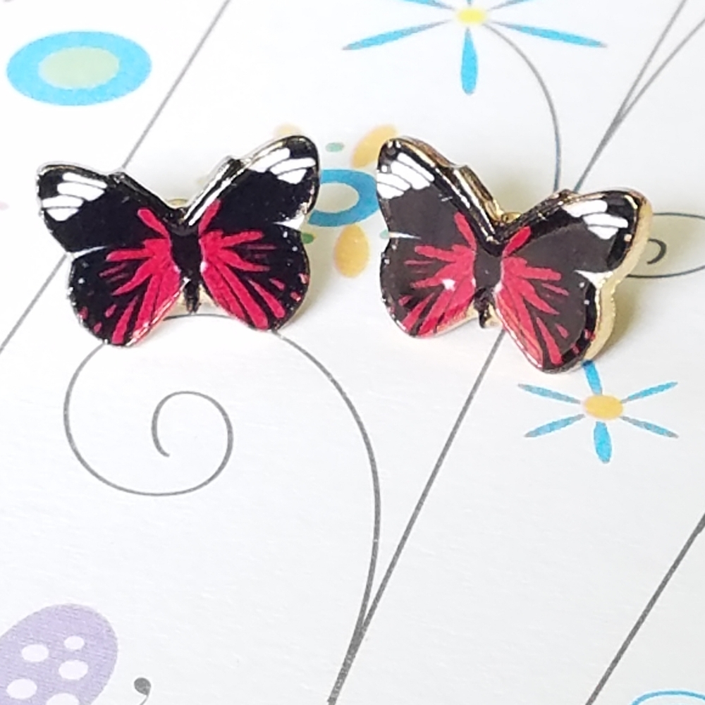Dark red butterfly earrings